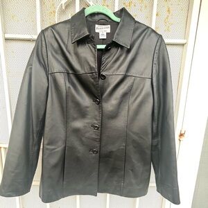 Pendleton Black women M buttery soft Leather Button Up Coat/Jacket Classic EUC